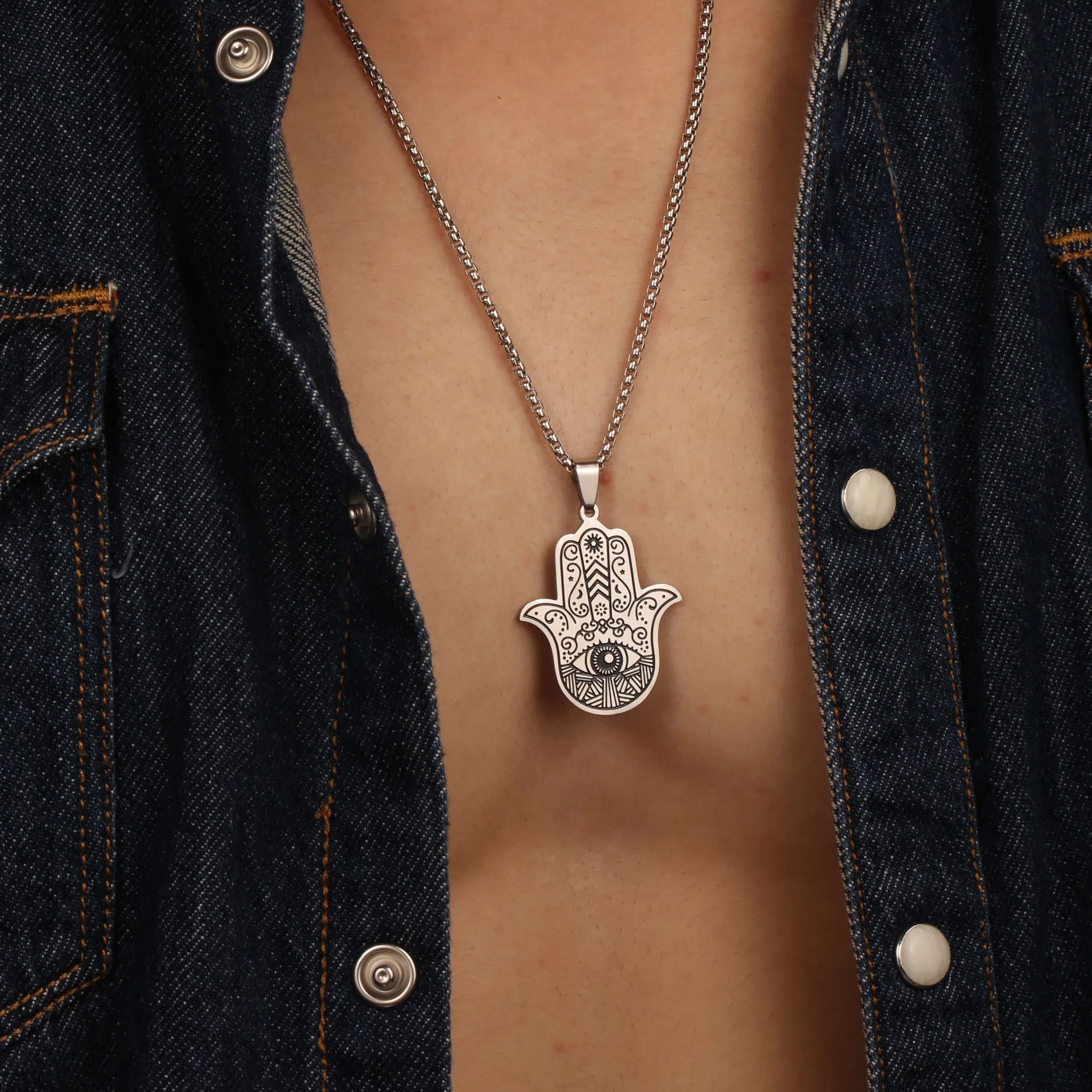 Turkish Evil Eye Fatima Hamsa Hand Amulet Necklace, Middle Eastern Protection Talisman