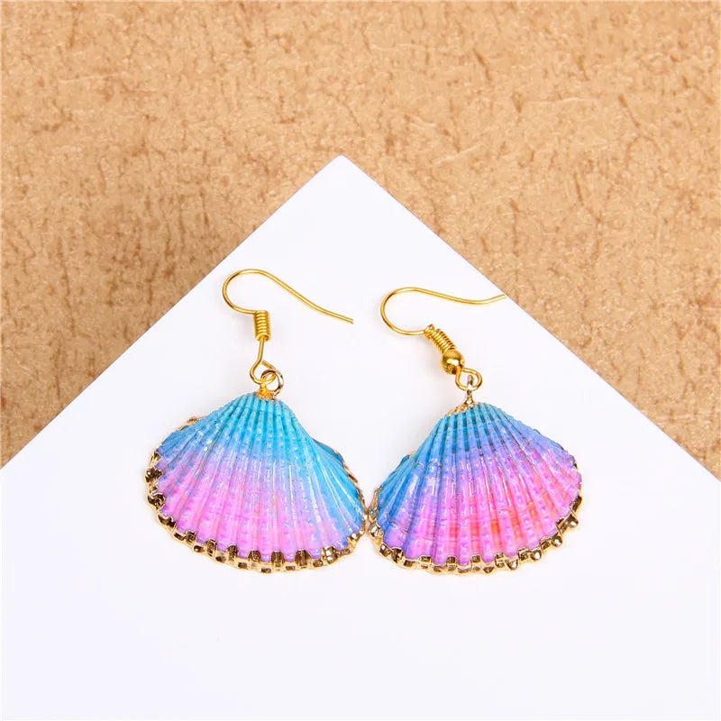 New In Natural Shell Sea Scallop Drop Earrings Boho Shell Drop Earrings for Women Femal Sea Beach Earrings Summer Jewelry Gifts