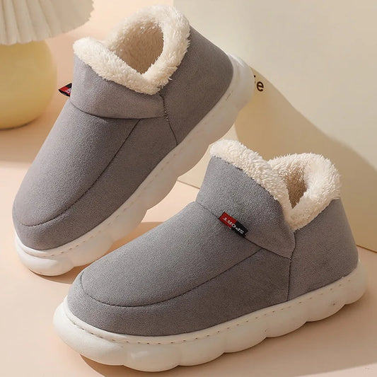 New Men Women Winter Slippers Warm Plush Slip-On Couples Home Cotton Boots Shoes Simple Anti-Slip Comfortable Flats Soft Boots - Charlie Dolly