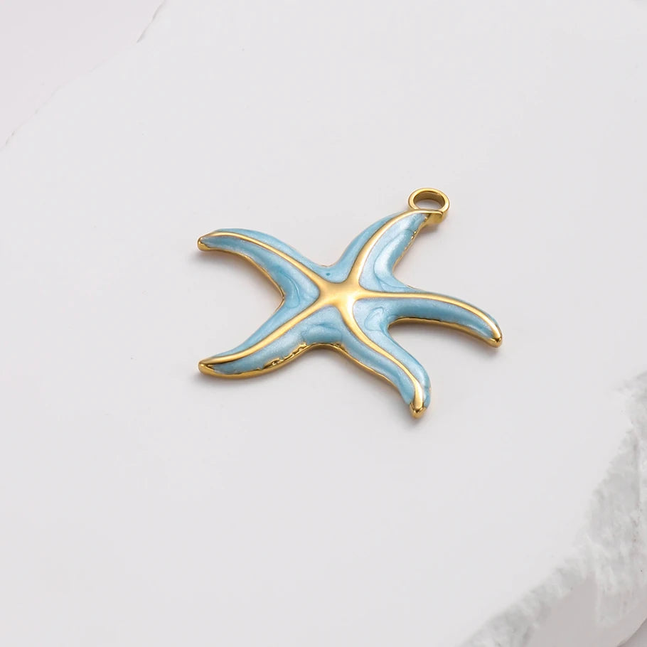 3/8Pcs Boho Summer Marine Sea Animal Starfish Turtle Pendant Jewelry Making Enamel Lizard Gecko Butterfly Colgantes Wholesale