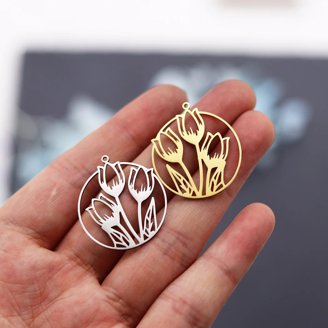3pcs DIY Earrings Lotus Flower Yogo Buddha Stainless Steel Pendant Moon Charm For Jewelry Making Necklace Amulet Accessories