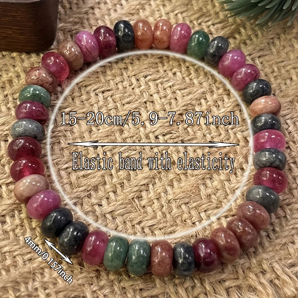 Bohemian Natural Stone Abacus Bead Bracelet, Handmade Healing Crystal Elastic Stretch Bracelet, Boho Beaded Jewelry for Women
