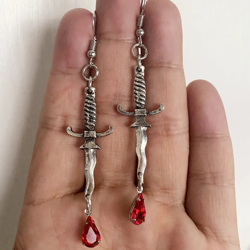 Fashion Creative Dagger Earrings Blood Red Pendant Earrings Horror Accessories Halloween Girls Jewellery Accessories Gift - Charlie Dolly