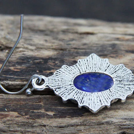 Vintage Look Natural Stone Lapis Lazuli Jewelry Sets Solid Silver Plated Necklace Earrings Flower Fashion Jewelry - Charlie Dolly