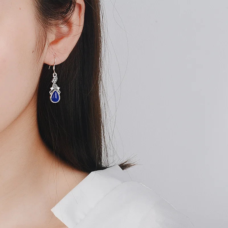 Gorgeous Silver Color Water Drop Earrings Inlaid Natural Stone Dangle Earrings for Women Bridal Engagement Wedding Jewelry Gifts