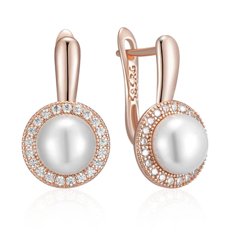 Rose Gold Pearl Zircon Drop Earrings Jewelry