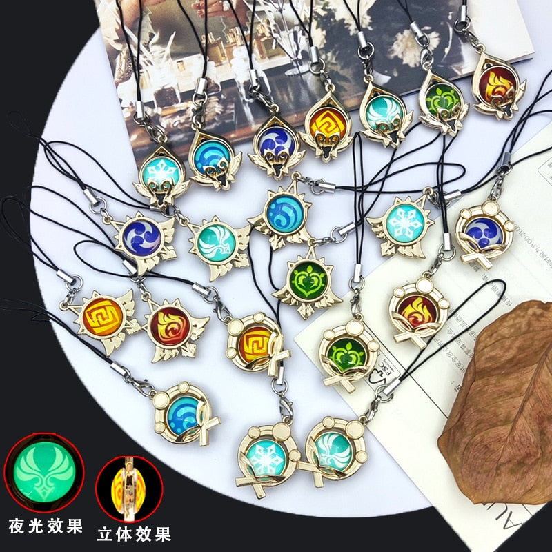 Game Genshin Impact Keychain Luminous 7 Element Double-Side Glass Pendant Weapons Eye Of Original Keyring Phone Charms Souvenir - Charlie Dolly