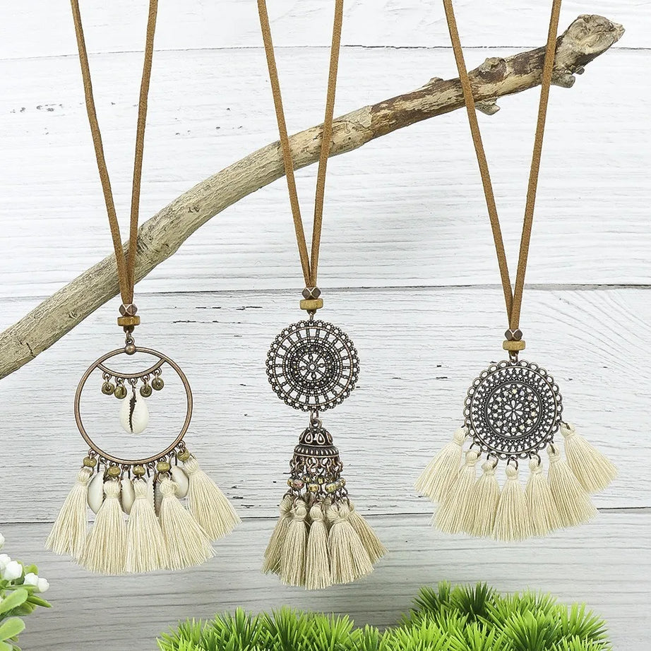 Long Flower Pendant Tassel Sweater Chain Necklace Jewelry