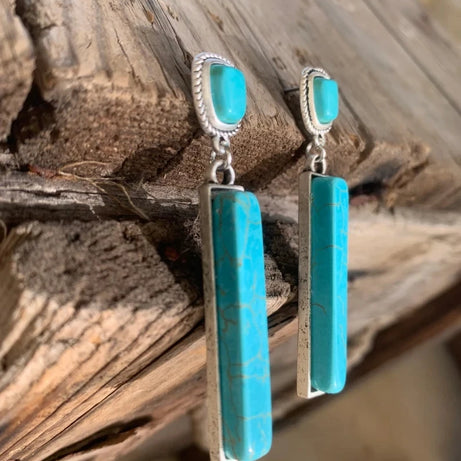 Retro Bohemian Rectangular Lapis Lazuli earrings, Fashionable Bluestone pendant, women's Jewelry Accessories - Charlie Dolly
