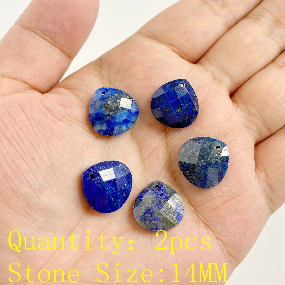 Natural Lapis Lazuli Stone Pendant Charm Waterdrop Square Round Heart Shape Accessory For Making Bracelet Necklace Earring 2pcs
