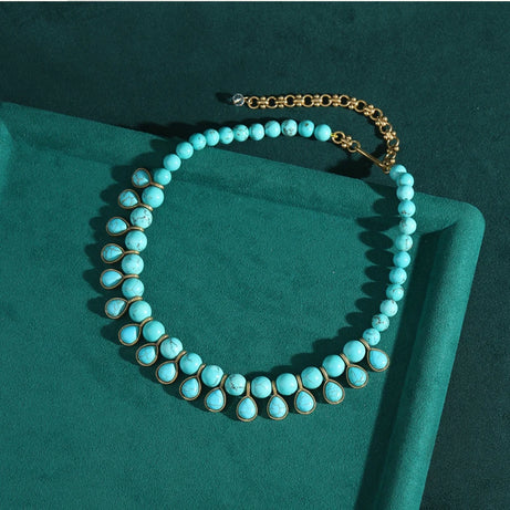 Bohemia Blue Natural Stone Water Drop Beads Chain Choker Necklace Vintage Jewelry for Woman Retro New in Boho Luxury Accessories - Charlie Dolly