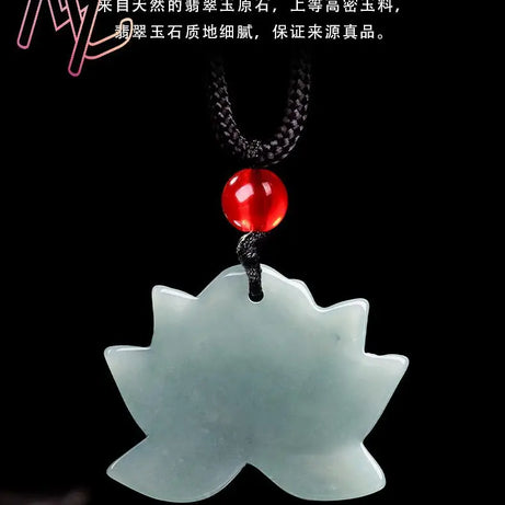 Myanmar Jadeite Lotus Pendant, Burmese Jade Luxury Amulet Necklace