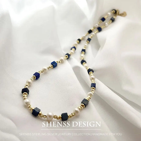 Natural Freshwater Pearl Necklace 4X4 lapis lazuli Bracelet Earring Plated 14K Gold Accessories - Charlie Dolly