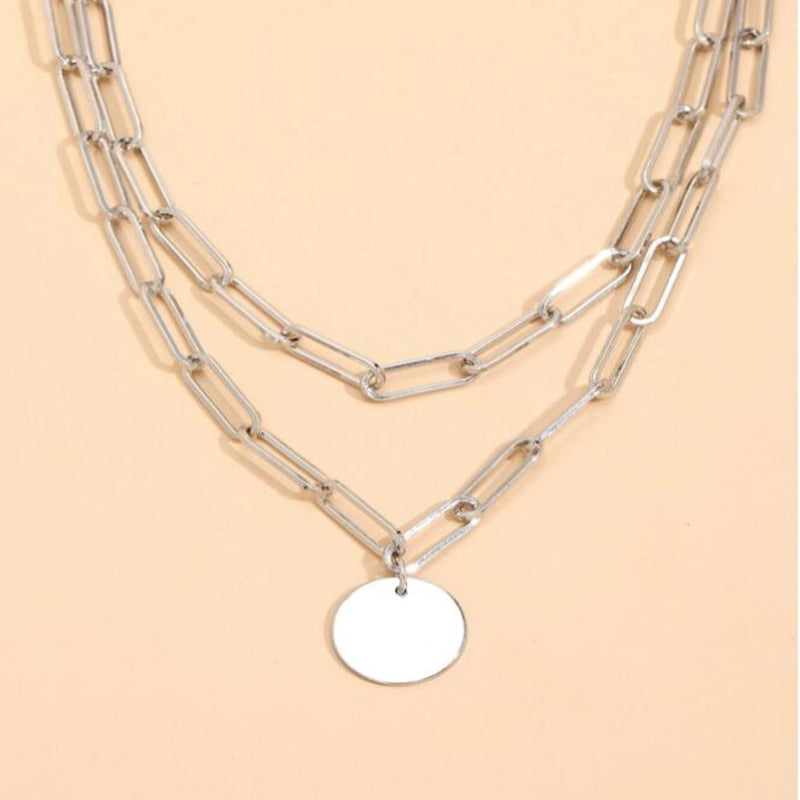 Vintage Round Charm Layered Necklace Women's Jewelry Layered Accessories for Girls Clothing Aesthetic Gifts Fashion Pendant 2022 - Charlie Dolly
