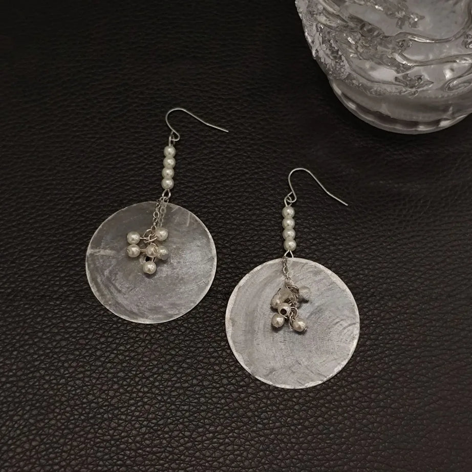 Shell Disc and Pearl Tassel Drop Earrings