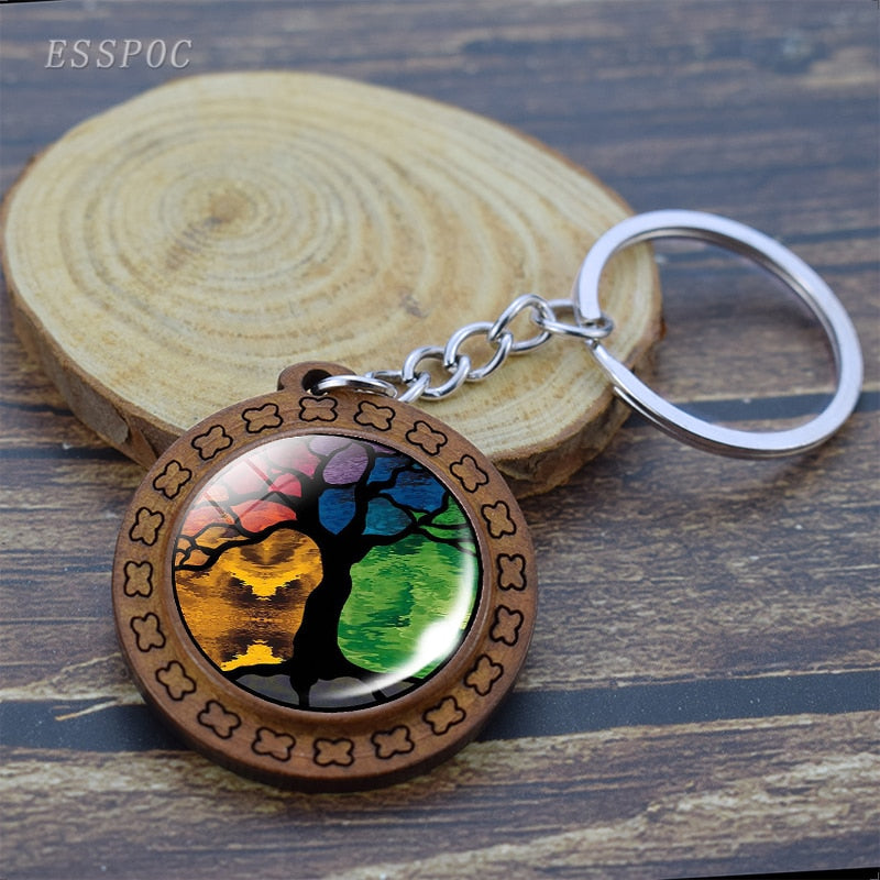 Retro Wooden Keyrings Celtic Tree of Life Photo Glass Cabochon Keychain Holder Key Rings Charm Jewelry gifts Keychain for Women