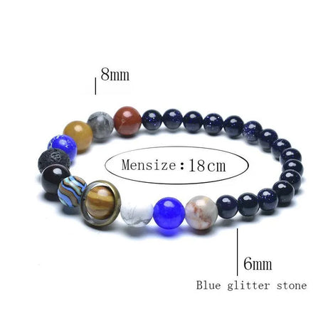 Eight Planets Solar System Beaded Bracelet, Lava & Lapis Lazuli Chakra Stones