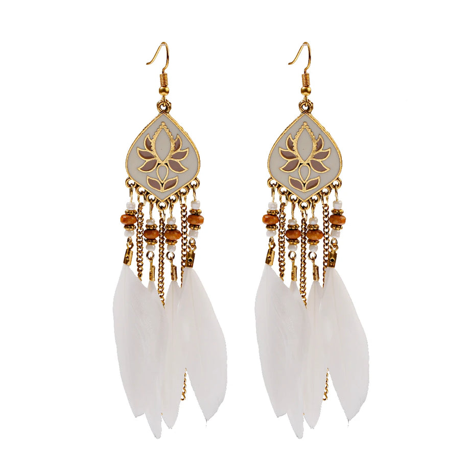 Dream Catcher Feather Leaf Tassel Earrings Jewelry