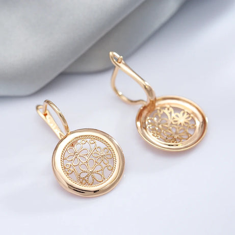 Rose Gold Glossy Flower Dangle Earrings Jewelry