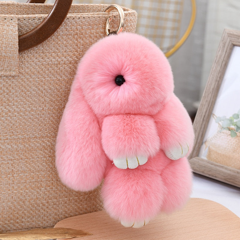 Three Model Size 100% Natural Rex Rabbit Fur Cute Fluffy Bunny Keychain Real Fur Key Chains Bag Toys Doll Lovely Keyring Pendant - Charlie Dolly