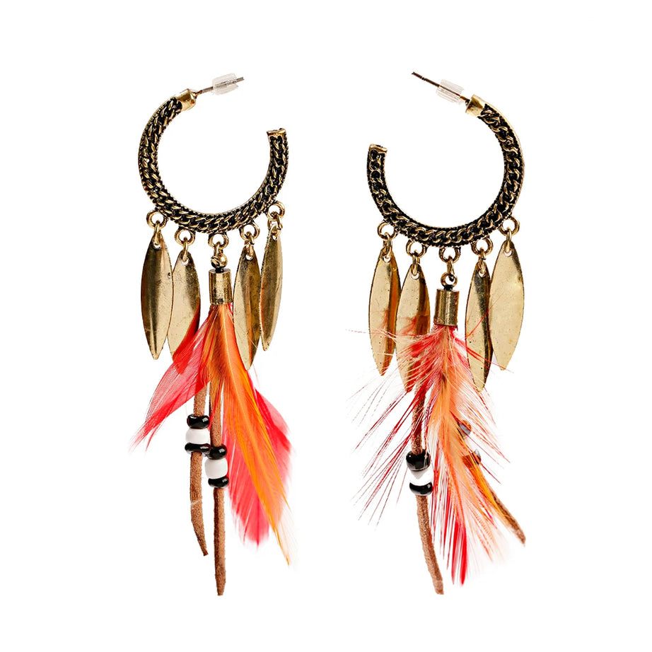 Dream Catcher Feather Leaf Tassel Earrings Jewelry