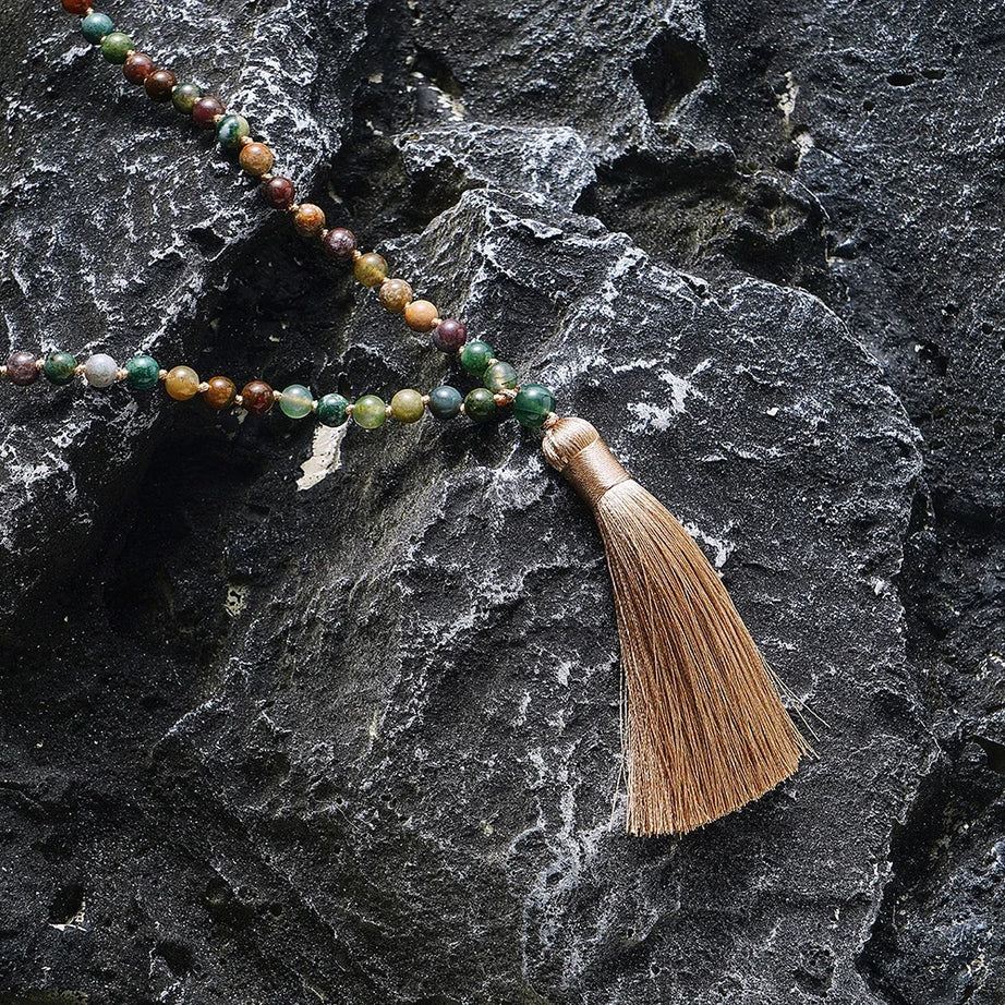 Indian Onyx Knotted 108 Mala Necklace Jewelry