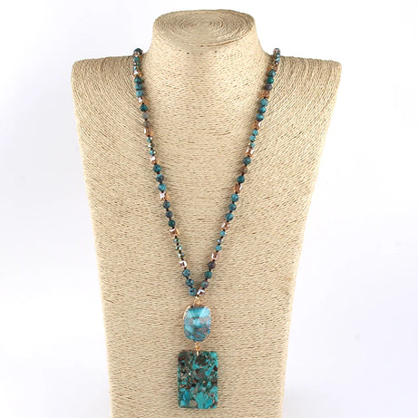 RH Fashion Bohemian Jewelry Natural Stones Crystal Stone Knotted Semi Precious Stone Boho Multi Pendant Necklace Women Gift - Charlie Dolly