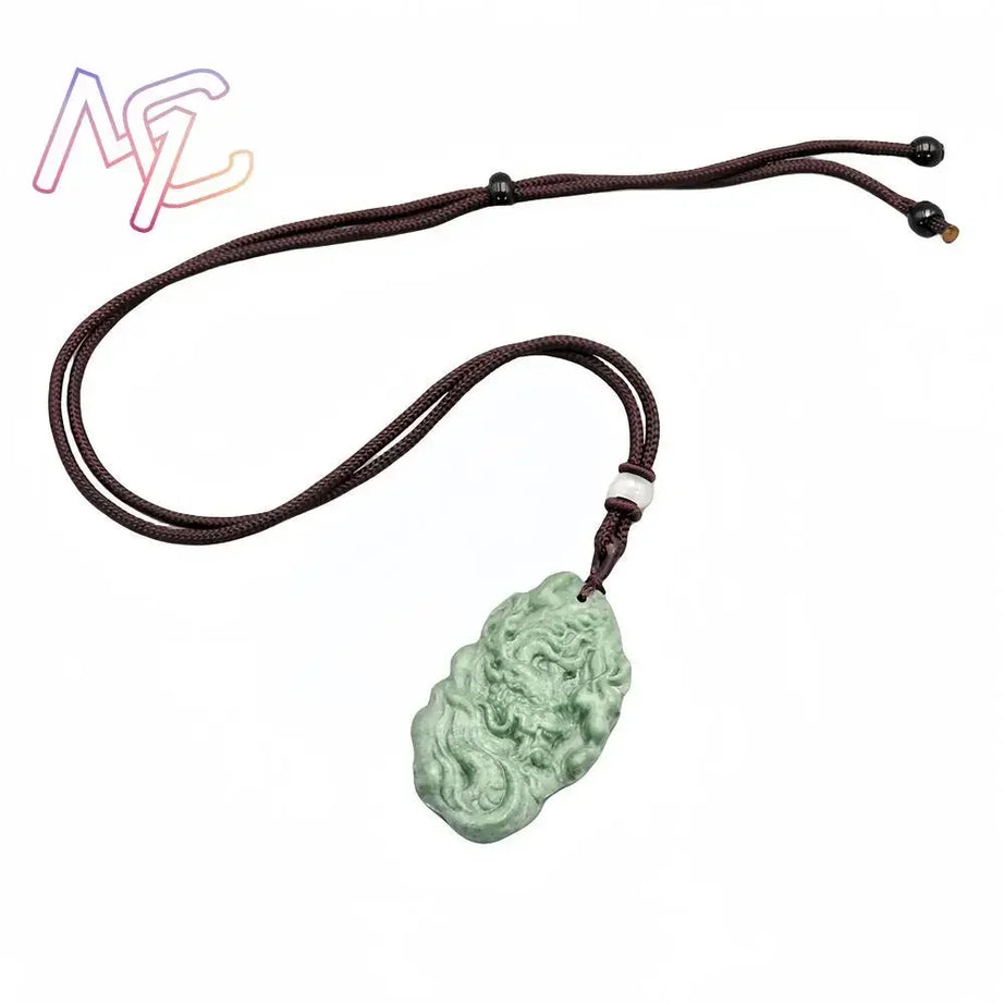 Dark Green Jade Dragon Fox & Owl Pendant Necklace, Carved Amulet Zodiac Talisman