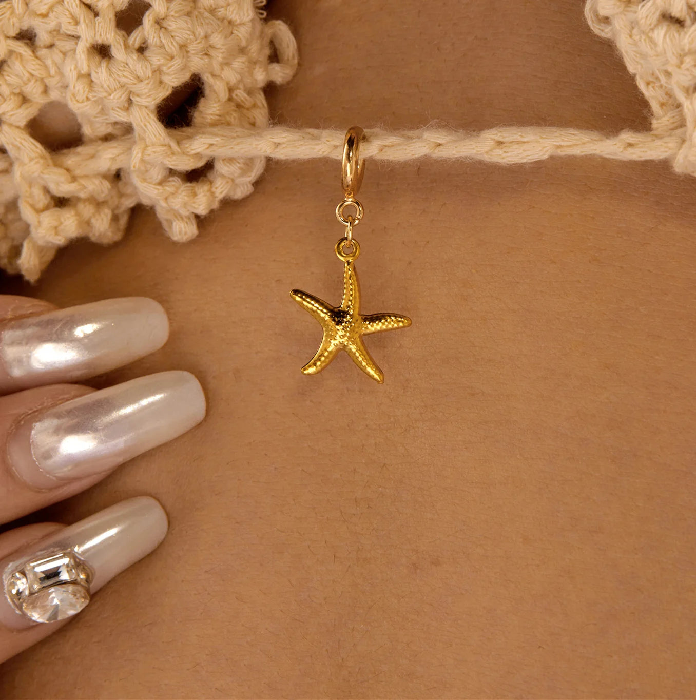 Stainless Steel Boho Summer Beach Sun Starfish Pearl Tassel Bikini Pendant For Women Red Coral Shell Seahorse Swimwear Accessory