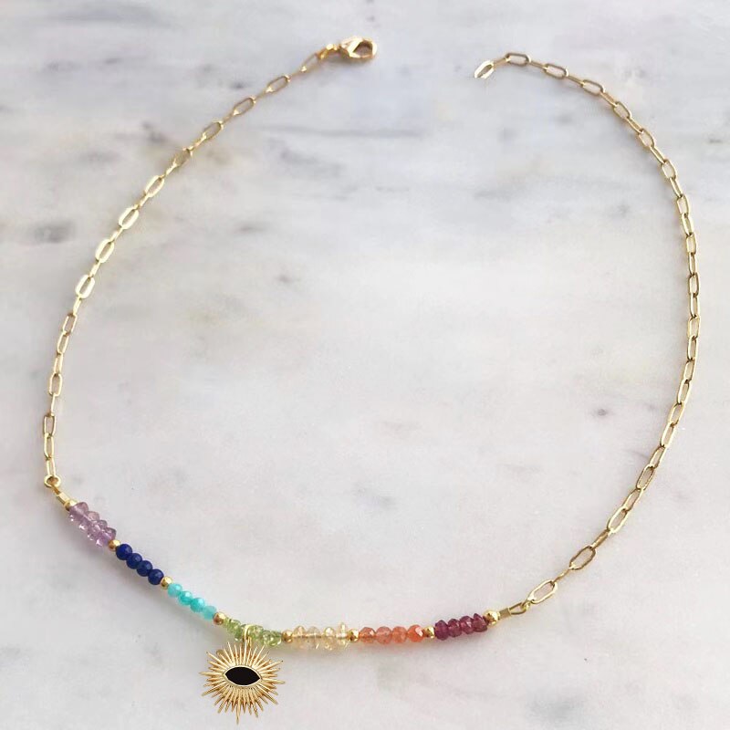 Exquisite Gold-color Eye Pendant Necklace Trend Beaded Streetwear Jewelry New Year Gifts For Women Multiple Color Options Choker - Charlie Dolly