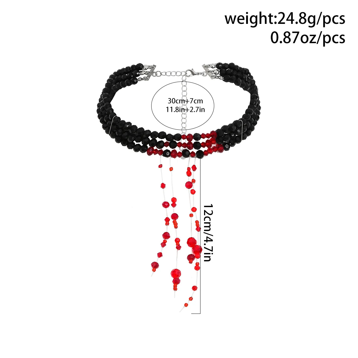 Salircon Gothic Multi layered Black Crystal Bead Choker Fashion Red Bead Tassel Pendant Necklace Women Halloween Cosplay Jewelry - Charlie Dolly