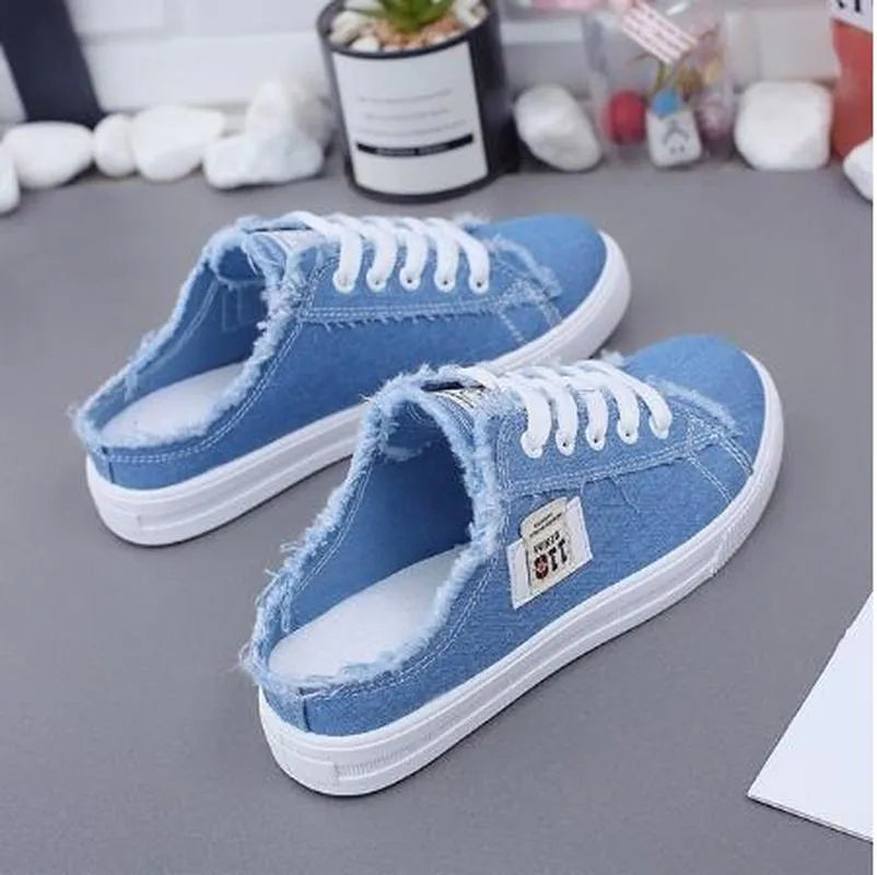 2023 New Spring Summer Women Canvas Shoes flat sneakers women casual shoes low upper lace up white shoes - Charlie Dolly