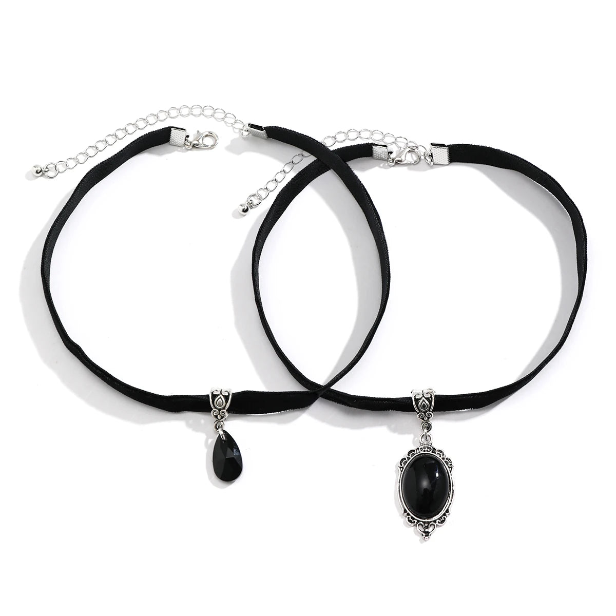 2Pcs Goth Korean Velvet Chain Water Drop Crystal Pendant Choker Necklace for Women Collares Adjustable Choker Halloween Jewelry - Charlie Dolly