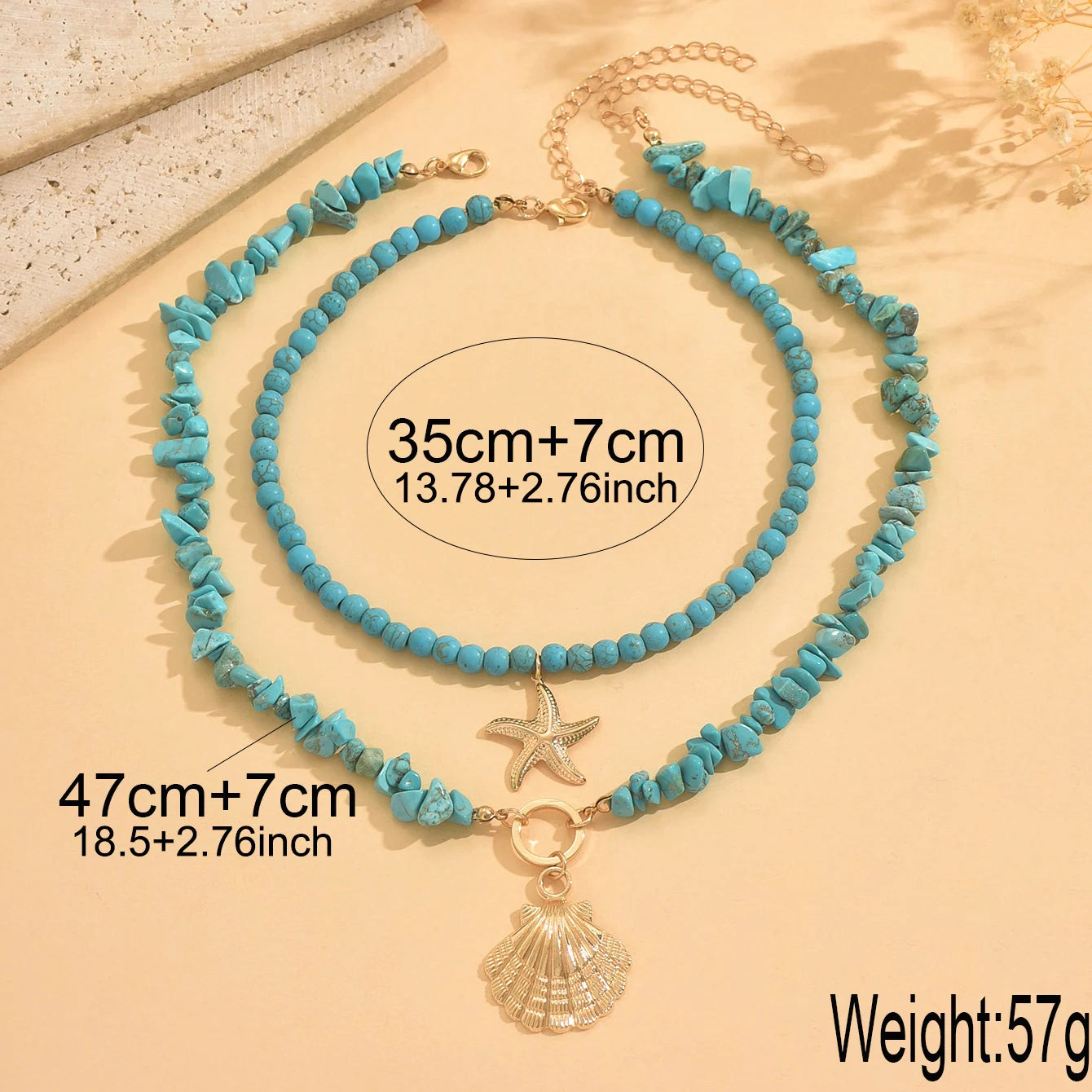 Turquoise Seashell Starfish Layered Choker Set Jewelry