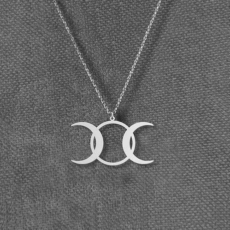 Triple Moon Goddess Choker Necklace, Stainless Steel Witchy Pagan Amulet