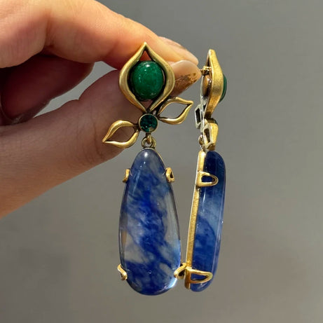 Vintage Sapphire Blue Lapis Lazuli Drop Earrings Statement Woman 2025  Luxury Designer Brands Charm Antique Jewelry Accessories - Charlie Dolly