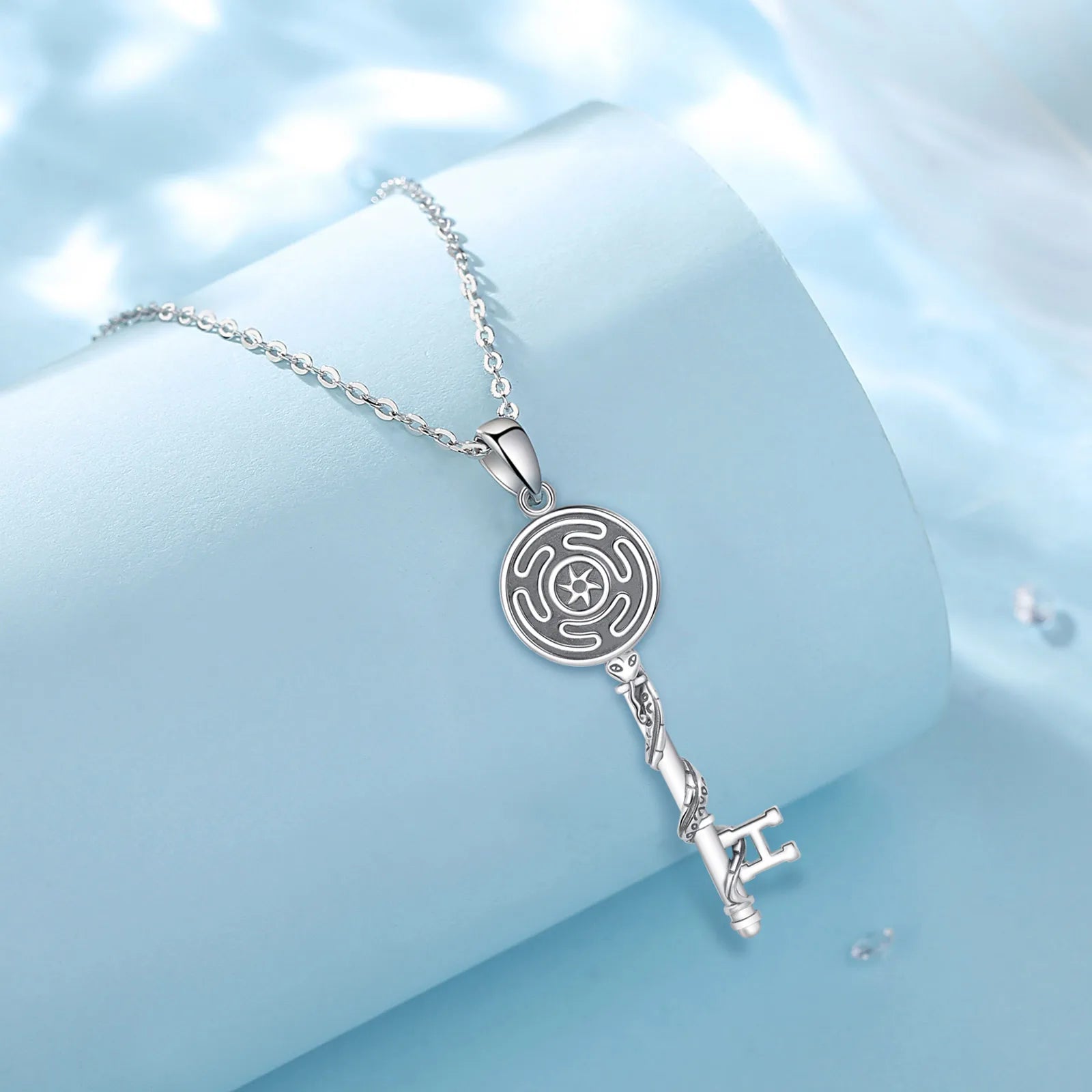Eudora 925 Sterling Silver Hecate Wheel Necklace Triple Goddess Pendant Snake Key Amulet Witch Pagan Jewelry Gift for Women Men