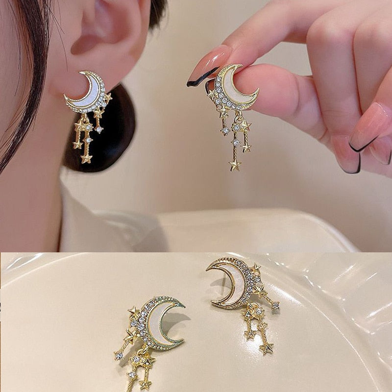 European and American New Irregular Star Moon Earrings Exquisite Fashion Personality Simple Zircon Temperament Women Earrings - Charlie Dolly