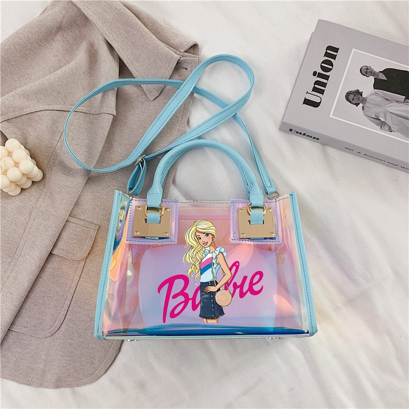 Barbie Princess Summer Transparent Handbag Anime Y2K Girls Lasers Beach Bag Shoulder Bag Ladies Tote Bags Pu Messenger Organizer - Charlie Dolly