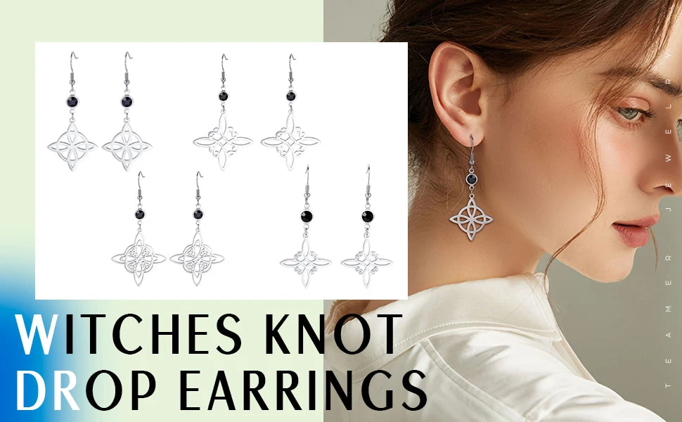 Unift Goth Stainless Steel Earring Triple Rune Moon Phase Pentagram Earrings Woman Men Vintage Jewelry Ear Piercing Witch Knot