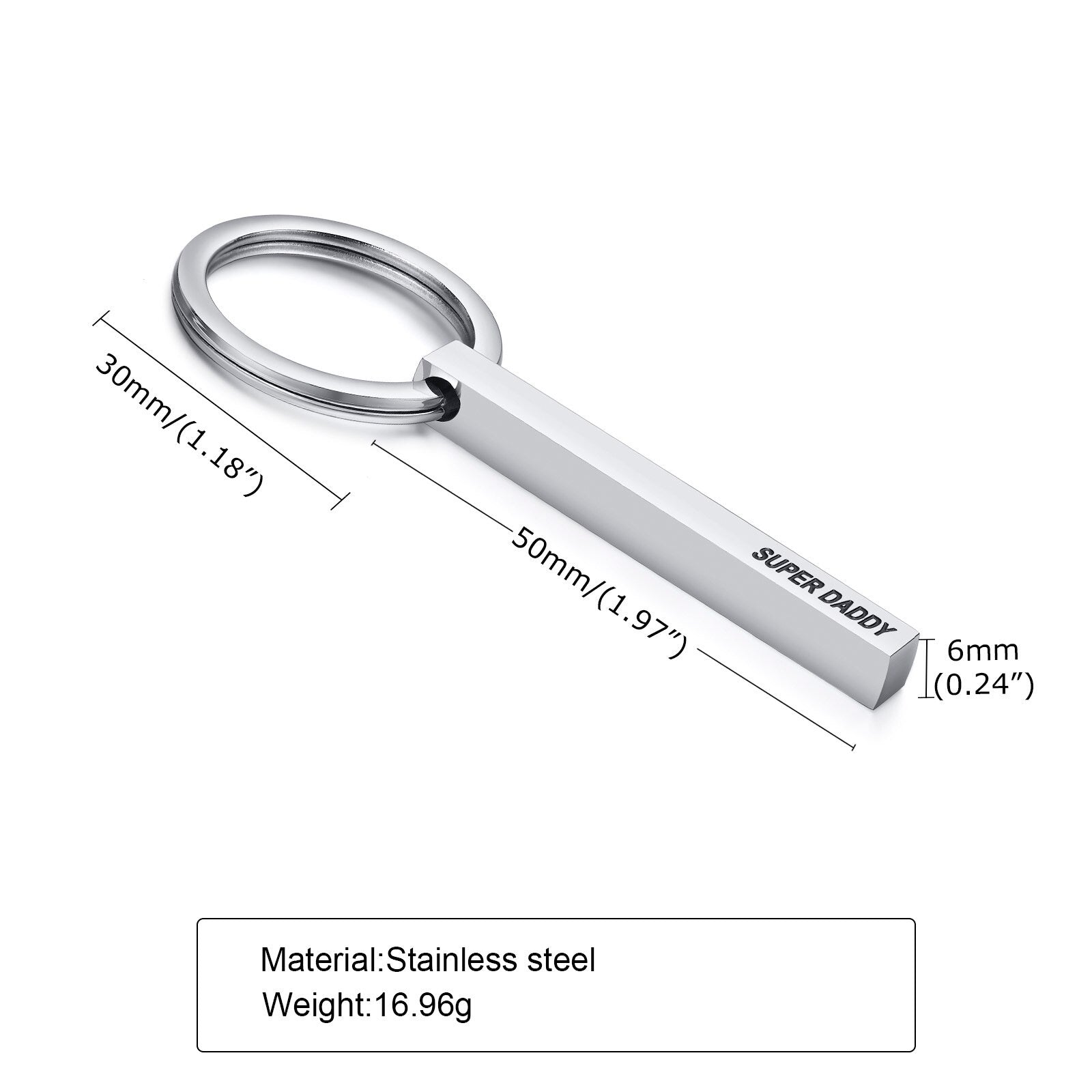Customized SUPER DADDY Keychains for Men,Stainless Steel Vertical Bar Cuboid Keychain To Dad Drive Safe Gift to Family BFF - Charlie Dolly
