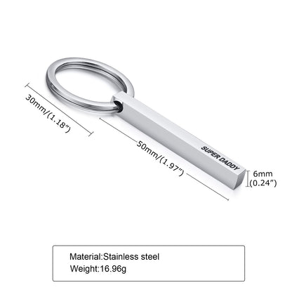 Customized SUPER DADDY Keychains for Men,Stainless Steel Vertical Bar Cuboid Keychain To Dad Drive Safe Gift to Family BFF
