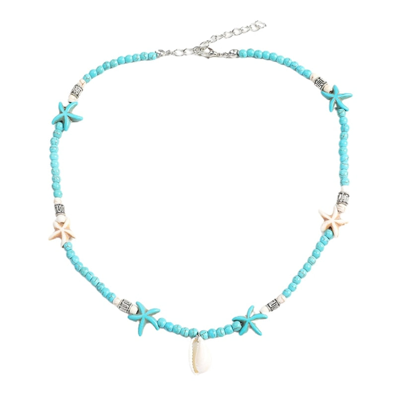 Bohemian Natural Stone Shell Pendant Short Necklace for Women Starfish Beads Chokers Female Collar Summer Jewelry - Charlie Dolly