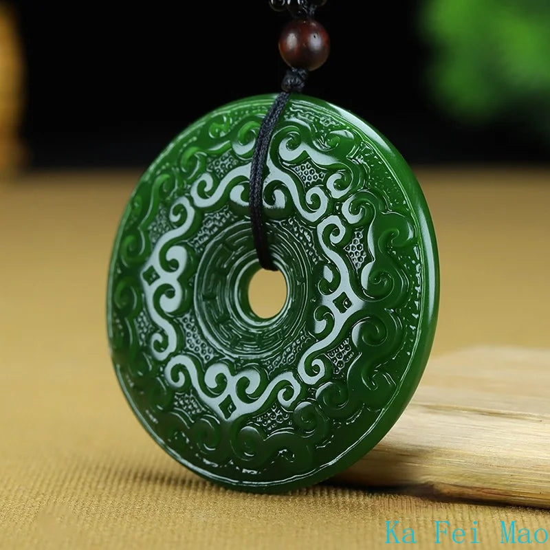 Genuine Natural Jade Pendant Green Circle Hand-polished Double-sided Carving Men and Women Lovers Models Charm Jewelry Necklace