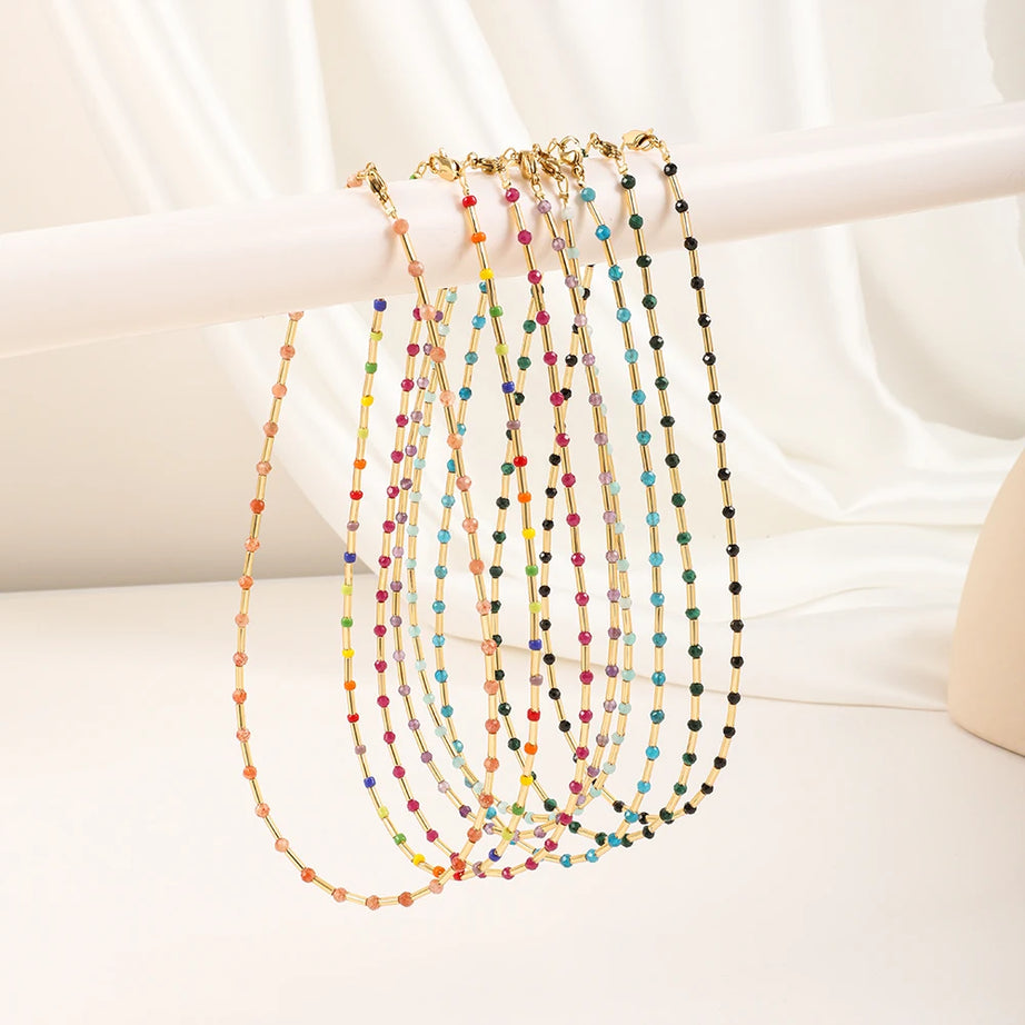 ZMZY Fashion Boho Necklace Women Jewelry Natural Stone Choker Healing Tiny Beads Clavicle Chain Crystal Agates Necklace - Charlie Dolly