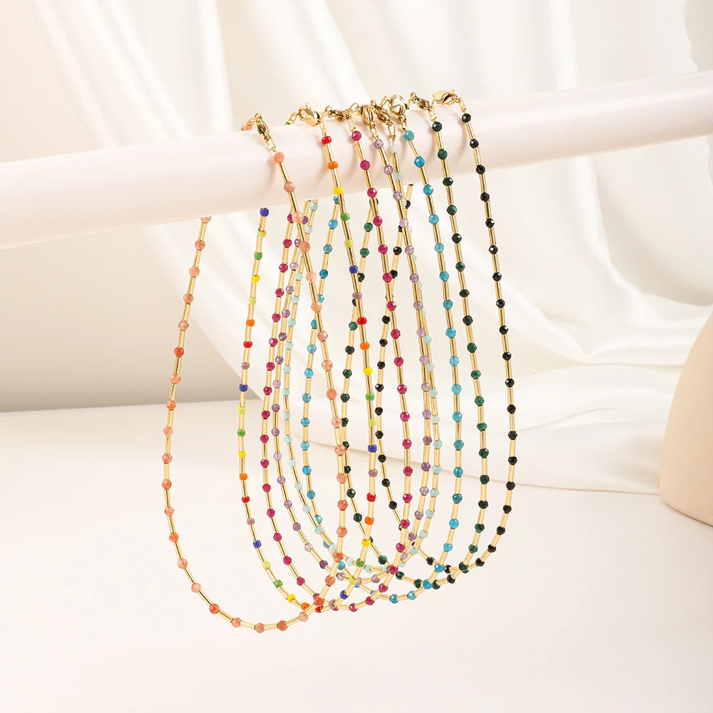 ZMZY Fashion Boho Necklace Women Jewelry Natural Stone Choker Healing Tiny Beads Clavicle Chain Crystal Agates Necklace