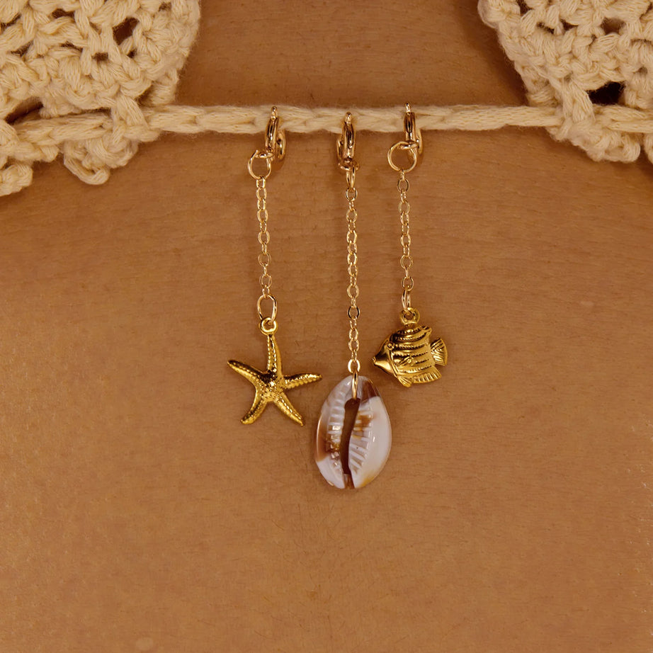 Starfish, Coral and Seahorse Stainless Steel Bikini Pendant