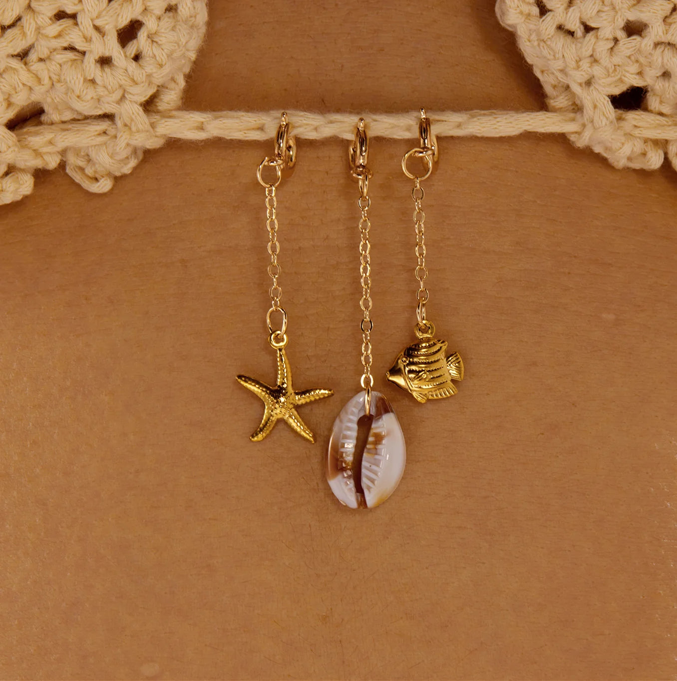Stainless Steel Boho Summer Beach Sun Starfish Pearl Tassel Bikini Pendant For Women Red Coral Shell Seahorse Swimwear Accessory