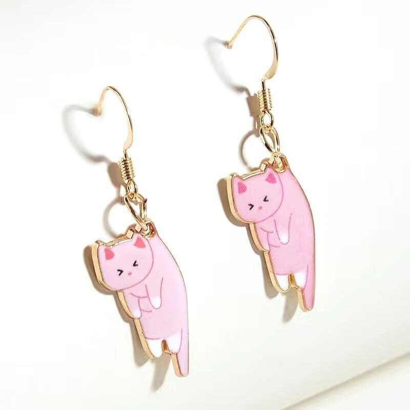 Trendy Cute Kitten earring for women Cartoon Girl Flower Cat drop Earrings Sweet and Fresh Earrings gift - Charlie Dolly