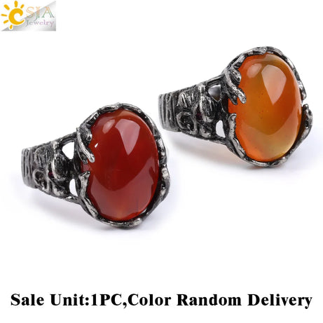CSJA Vintage Silver Rings Natural Stone Amethyst Ring for Women Adjustable Design Handmade Fashion Jewelry Boho Accessories H765 - Charlie Dolly